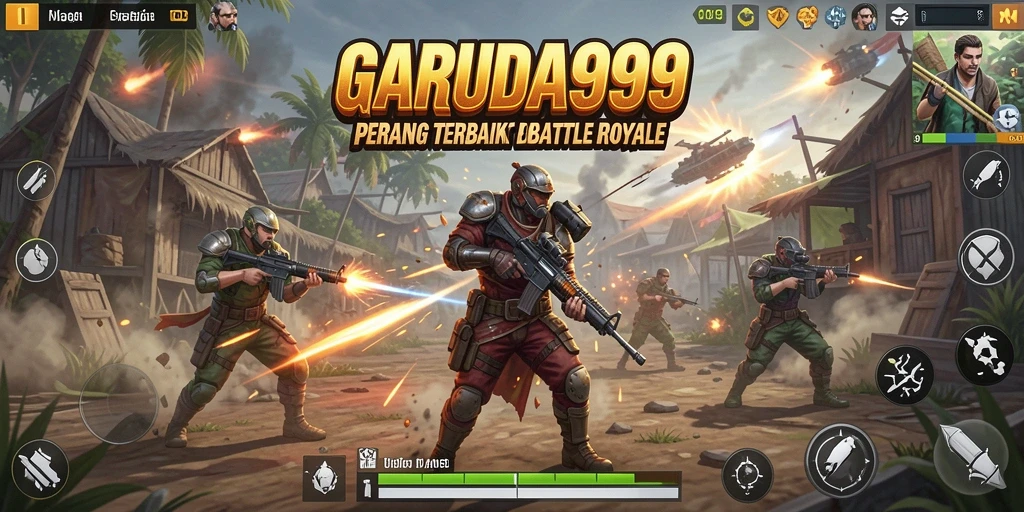 Tampilan gameplay seru dalam GARUDA999 saat bertarung di medan Battle Royale.