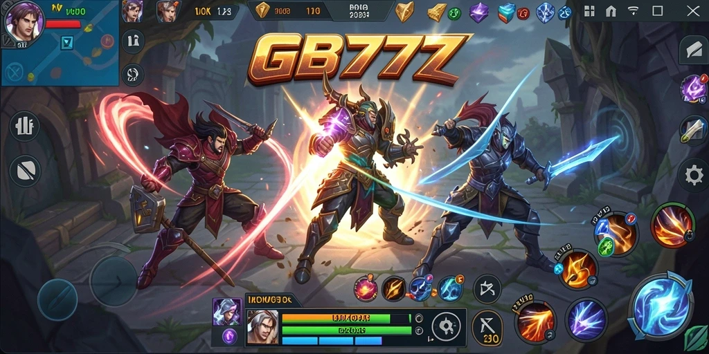 Screenshot gameplay GB777 menampilkan aksi seru dalam pertarungan MOBA.
