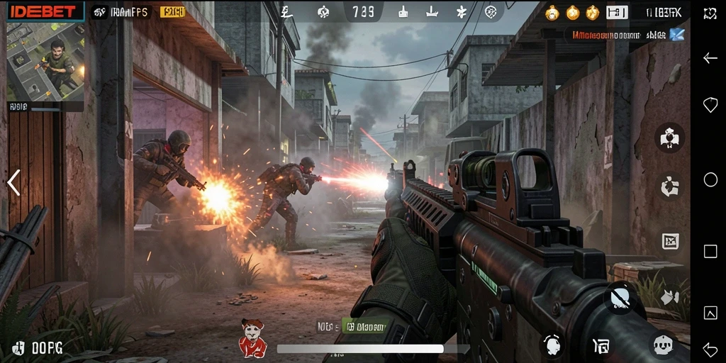 Tampilan gameplay menegangkan dalam IDEBET yang menunjukkan aksi FPS yang intens.