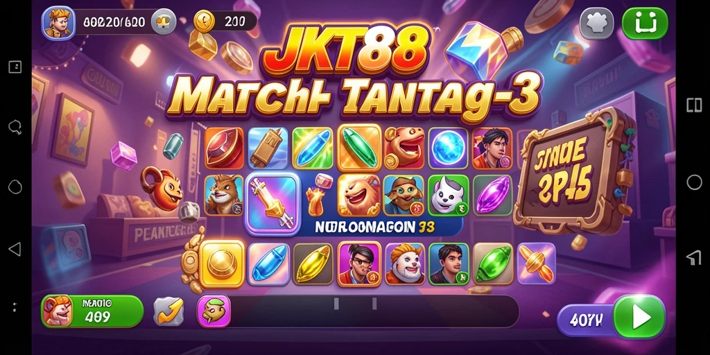 Screenshot gameplay JKT88 dengan berbagai level Match-3 yang menantang.
