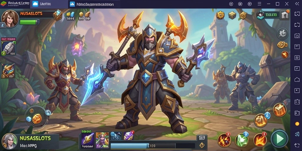 Screenshot gameplay NUSASLOTS menampilkan pertarungan seru dan karakter unik.