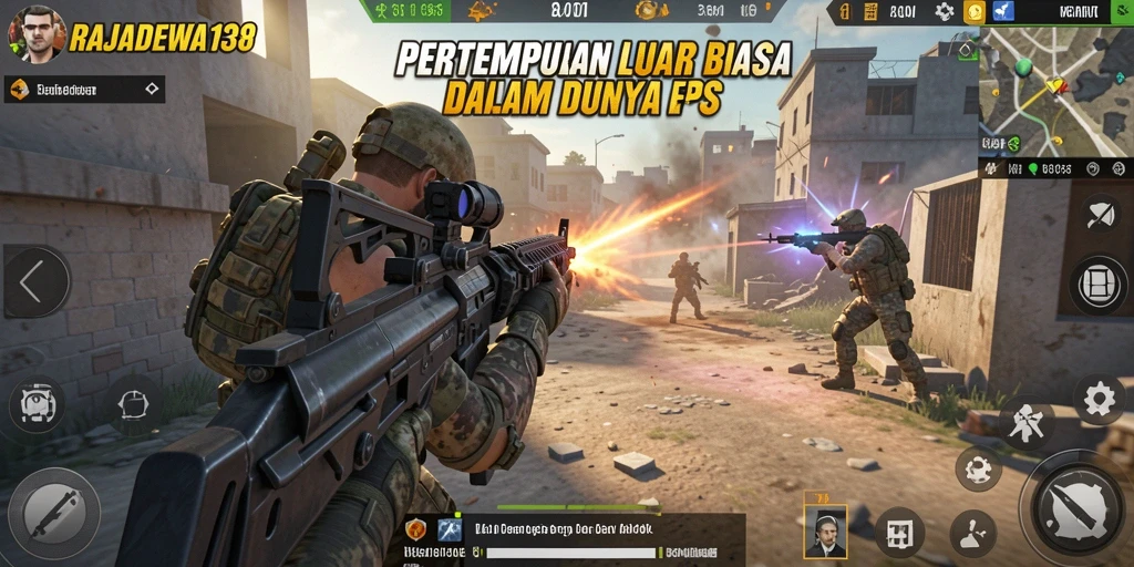 Skrinsut menampilkan aksi seru dalam game FPS RAJADEWA138.