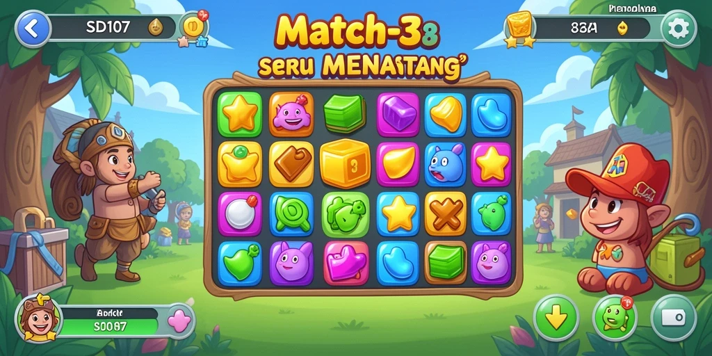 Tampilan menarik gameplay SD107 dalam permainan Match-3.